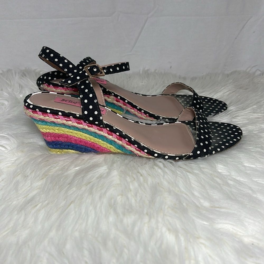 Betsey Johnson Black Polka Dot Rainbow Wedge Espadrille Sandals - Picture 4 of 6
